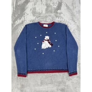 Cj Banks Wool Knit Polar Bear Sweater Womens Small Blue Embroidered USA Vintage